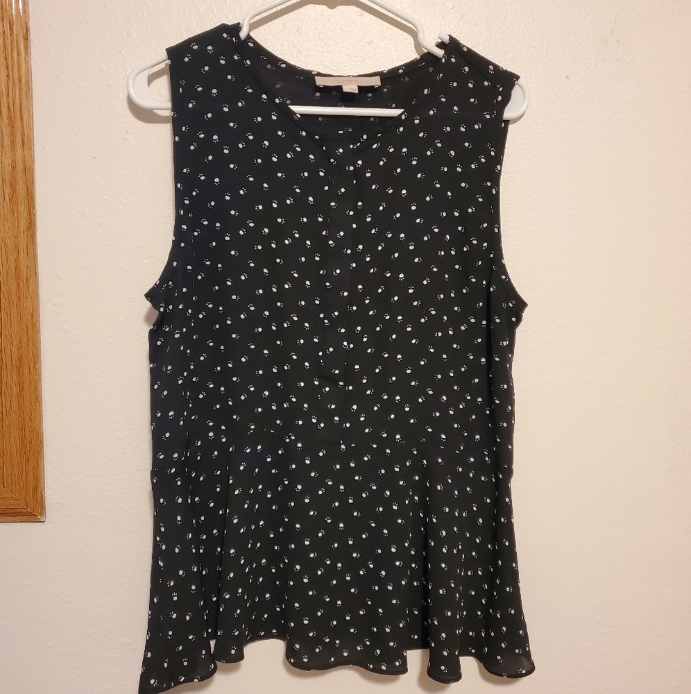 Loft Peplum style top. Novelty cat paw print L